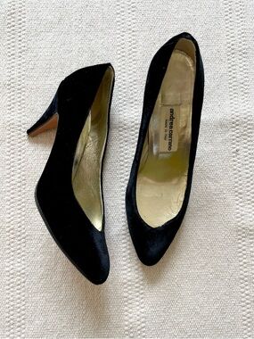 Vintage Black Velvet Pumps Size 7 Made In Italy 1940s Pinup Old Hollywood